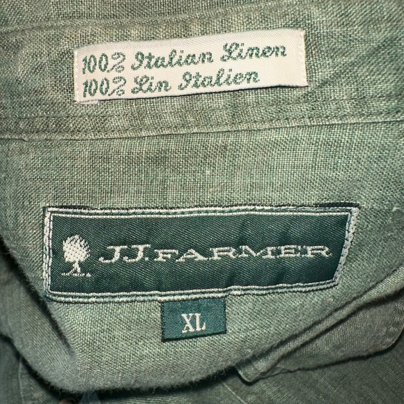 JJ Farmer Mens XL Green 100% Italian Linen Long Sleeve Button Down Shirt - Picture 2 of 7